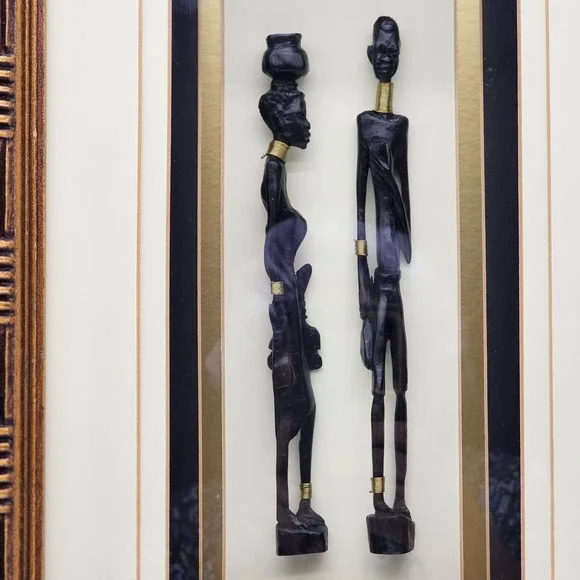 VTG Carved From Ebony Wood  Ebony Pair African Art Frame Approx 17X 10.5 inches - Picture 2 of 6